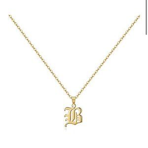 Gold Old English Initial Necklace - Letter B